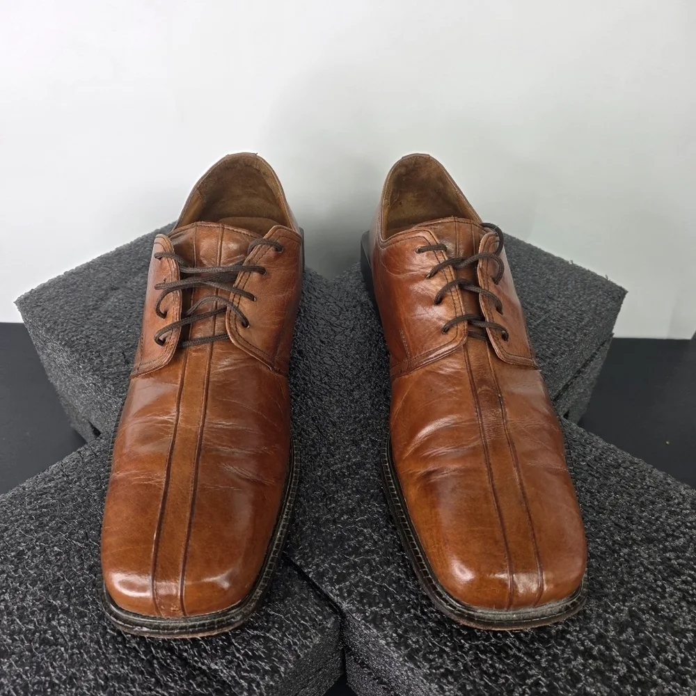 Marco Luigi Men's 12A Brown Leather Derby Dress Shoes Square Toe Vero Cuoio